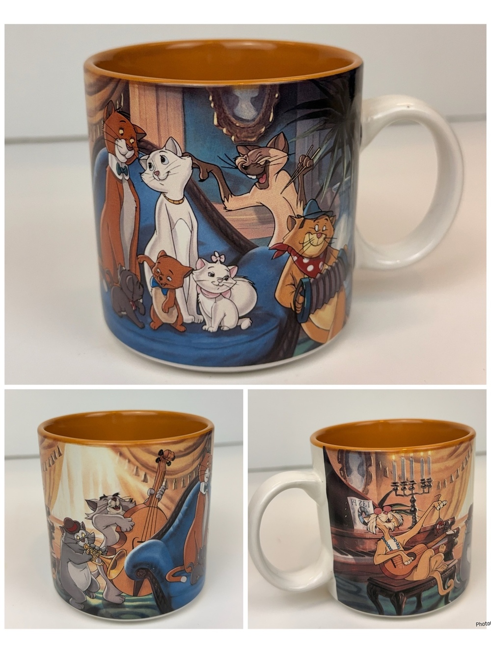 Vintage 90s Disney The Aristocats Ceramic Coffee Mug Caramel Brown Interior